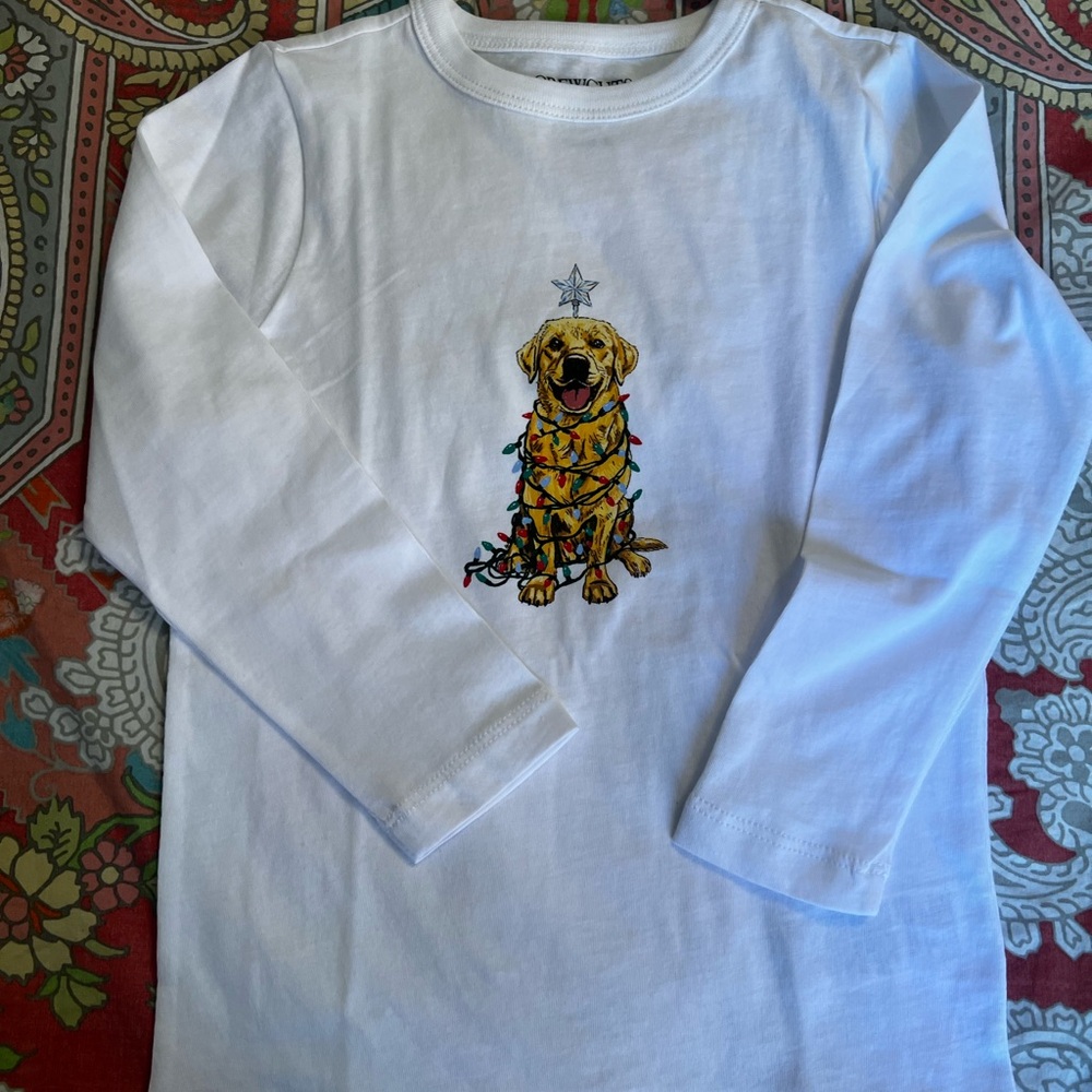 White Kids Shirt with Christmas Dog Design J Crew NWT 39.50